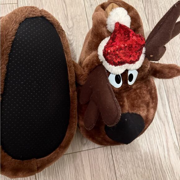 Christmas Xmas reindeer bling sequin slippers - Picture 2 of 3